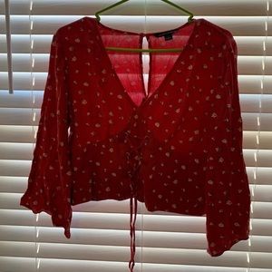 American eagle floral red blouse lace up